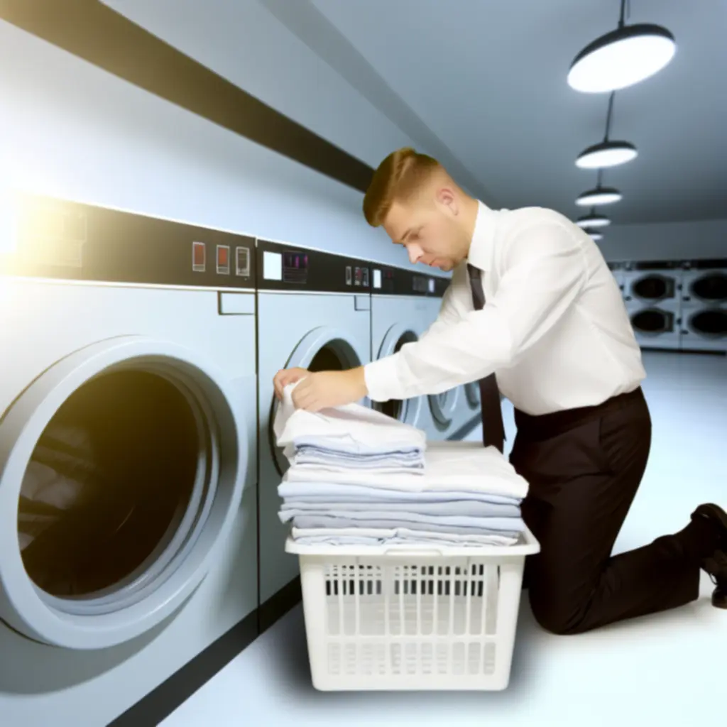 Figyelmes Wash & Dry HU munkatárs ruhákat ellenőriz a mosási folyamat előtt