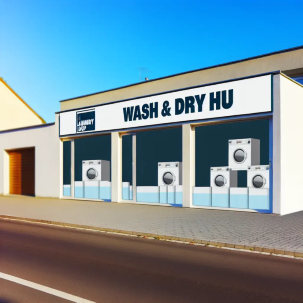 A Wash & Dry HU modern mosoda bejárata kívülről.