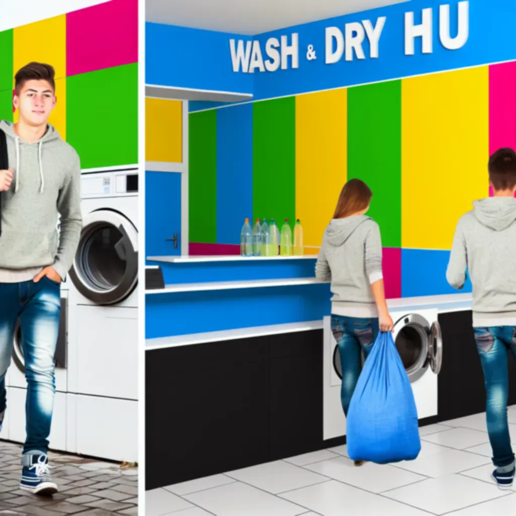 Egyetemista diák mosott ruhákkal a Wash & Dry HU közelében